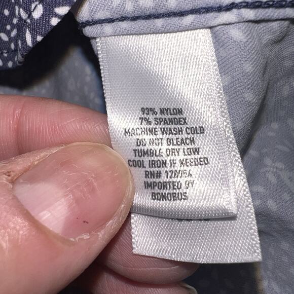 Bonobos Performance Shirt Mens Size L Blue Flora Slim Fit Nylon Blend Button L/S - Picture 5 of 13